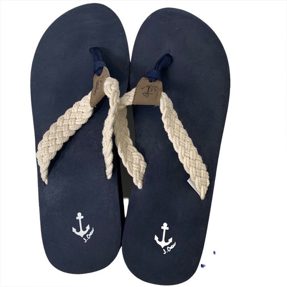 NEW J. Crew Navy Blue and White Nautical Woven Rope Sandals - Size 7